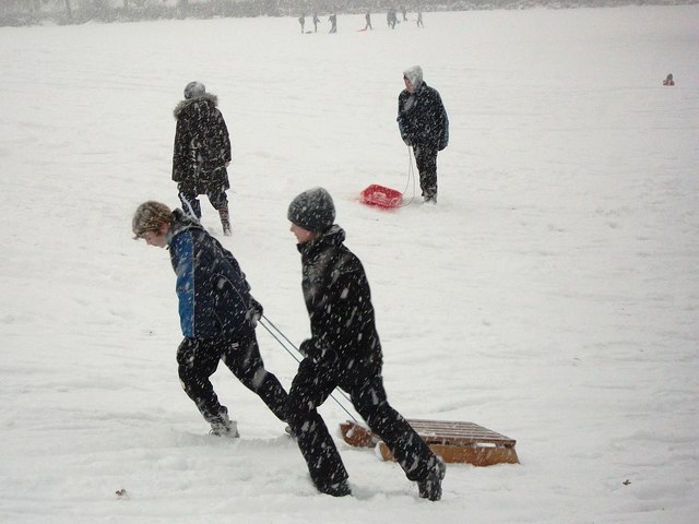 Falling snow.