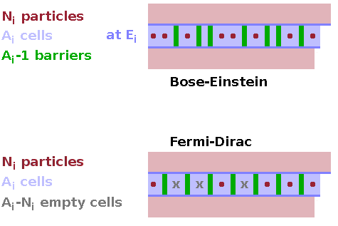 Statistical weights of Bose-Einstein and Fermi-Dirac statistics.