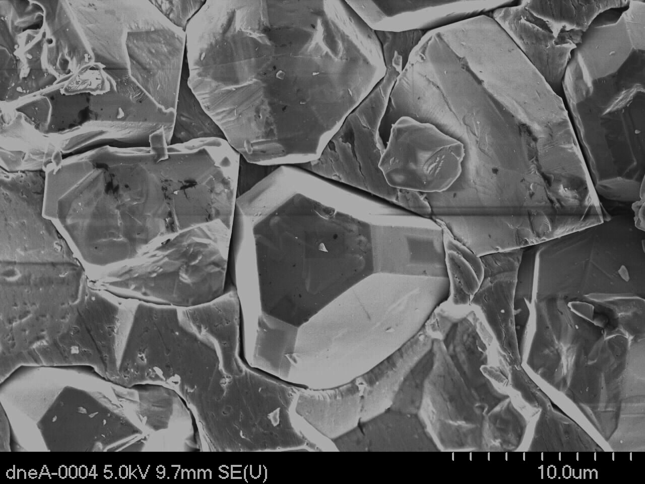 Secondary electron SEM image of cubic boron nitride.