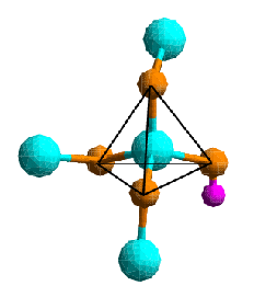 A coordination tetrahedron with different connectivities at its corners.