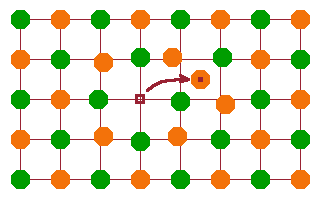 Frenkel defect in a crystalline lattice.