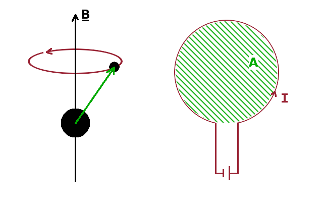 Larmor precession and current in a wire loop.