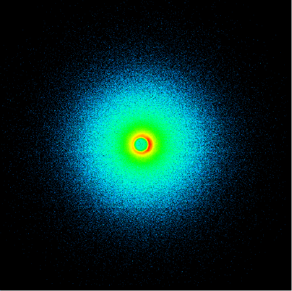 A SAXS pattern recorded with a 2D detector.